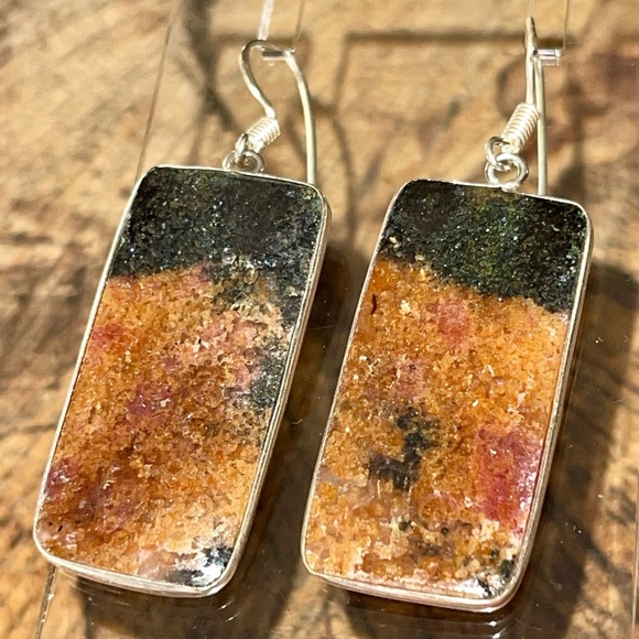 Rectangle Rhodonite Earrings 2” - Picture 2 of 9